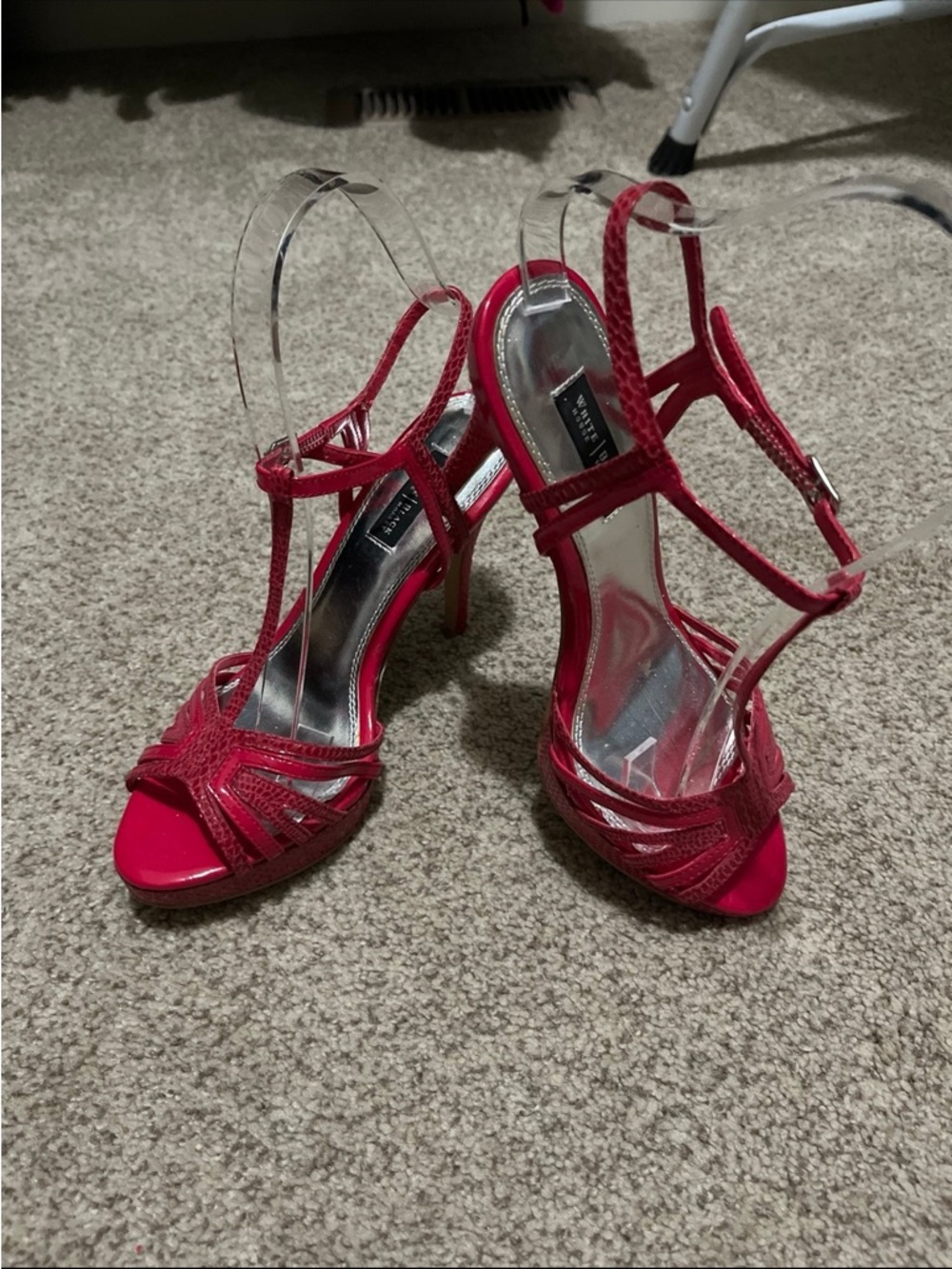 White House Black Market Red Strappy T‑Strap High Heels